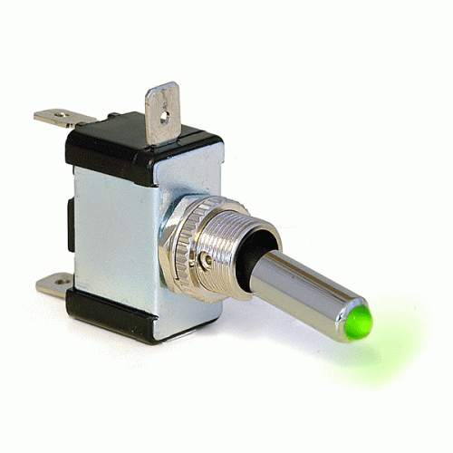 Toggle Switch with Round Lever and LED Indicator - Green image #1