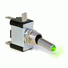 Toggle Switch with Round Lever and LED Indicator - Green