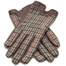 Dents Ladies Leather/Tweed Gloves - Chestnut