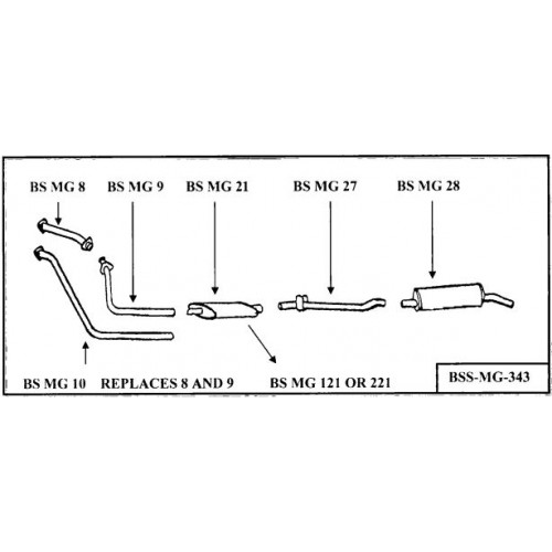 "BELL MGB U.S. SPEC. CAT. BACK STAINLESS STEEL  EXHAUST SYSTEM -  RUBBER BUMPER
 
"