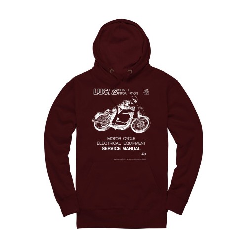 Lucas Motorcycle Service Manual Pullover Hoodie - Burgundy image #6